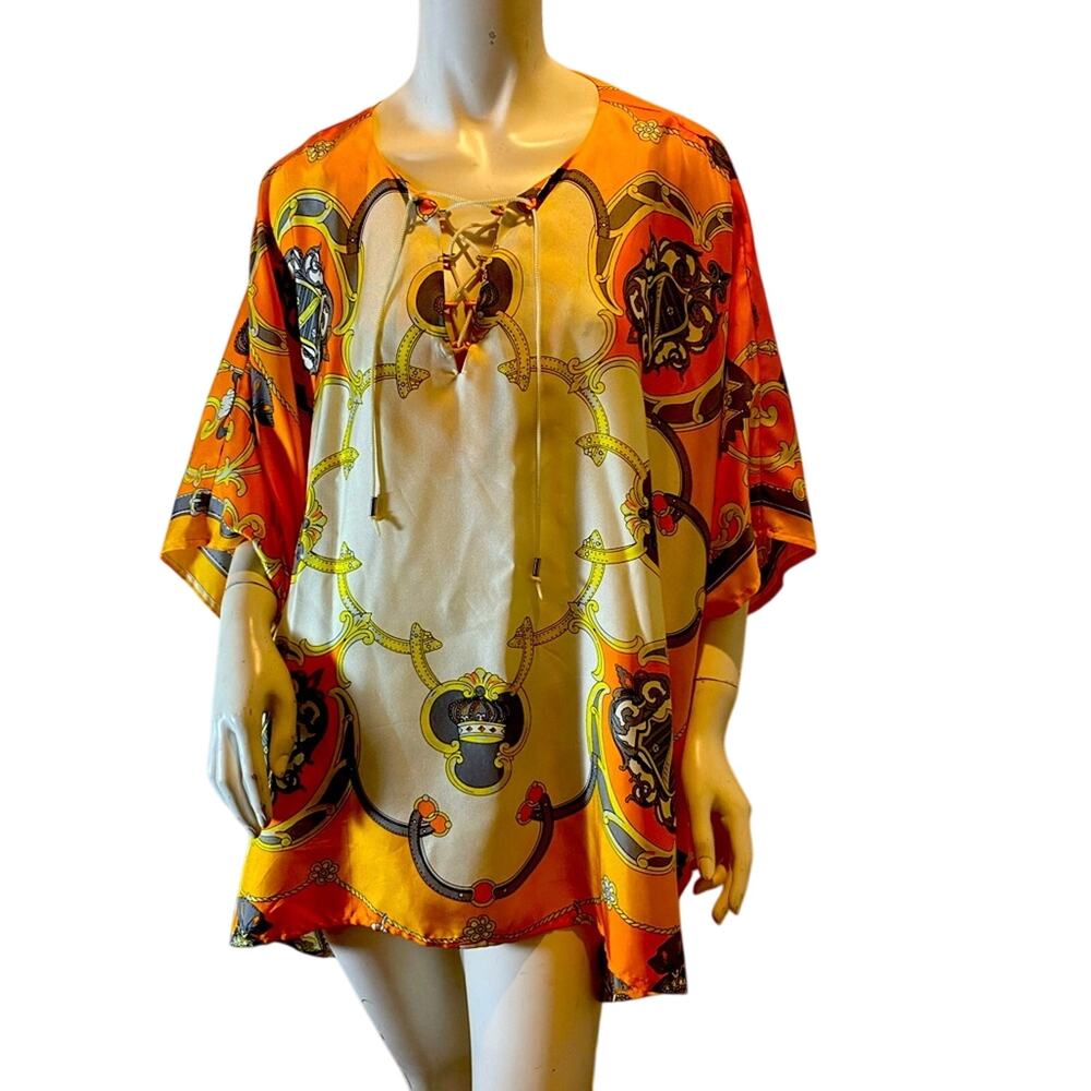 JB by JULIE BROWN Silk Top or Dress Size S Oversized fits Large Colorful NWOT - Picture 3 of 13